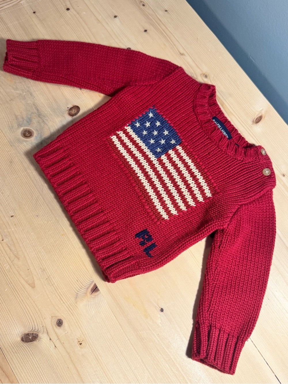 INFANT Ralph Lauren Red Flag Knit Sweater with American Flag